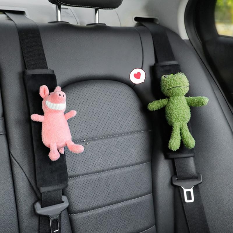 Image of BNTR Car Seat Belt Cover Stocking Stuffers Cute Fluffy Pig Frog Sheep Dinosaur Safety Seatbelt Shoulder Pad Auto Accessory Neck Cushion Protector Seatbelt Shoulder Protector Nice Gift (Pig)