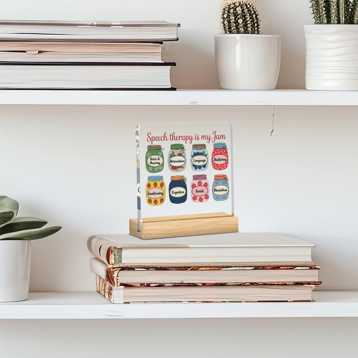 Speech Pathologist Gifts, Thank You Language Therapist Gifts, Speech Therapy Decor, Acrylic Sign with Wooden Stands for Bedroom Desktop Decoration Therapy Room Office Desk Decor - Bottle