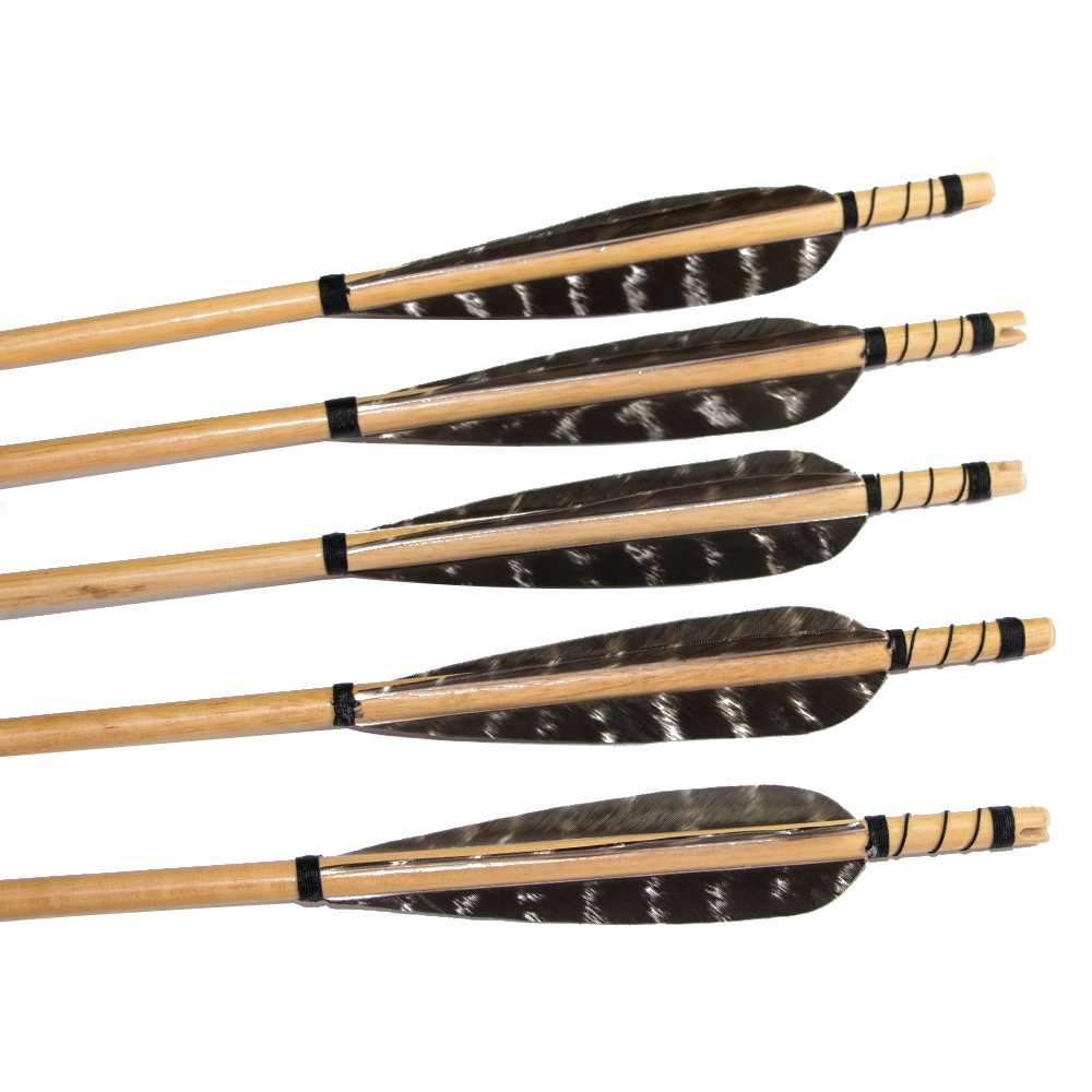 Huntingdoor 6X32 Handmade Pura Tiro con L'Arco in Legno Freccia Fagiano Piuma del Tacchino Fletching Practice frecce Bersaglio con Silver Point per Ricurvo Tradizionale Arco o Longbow