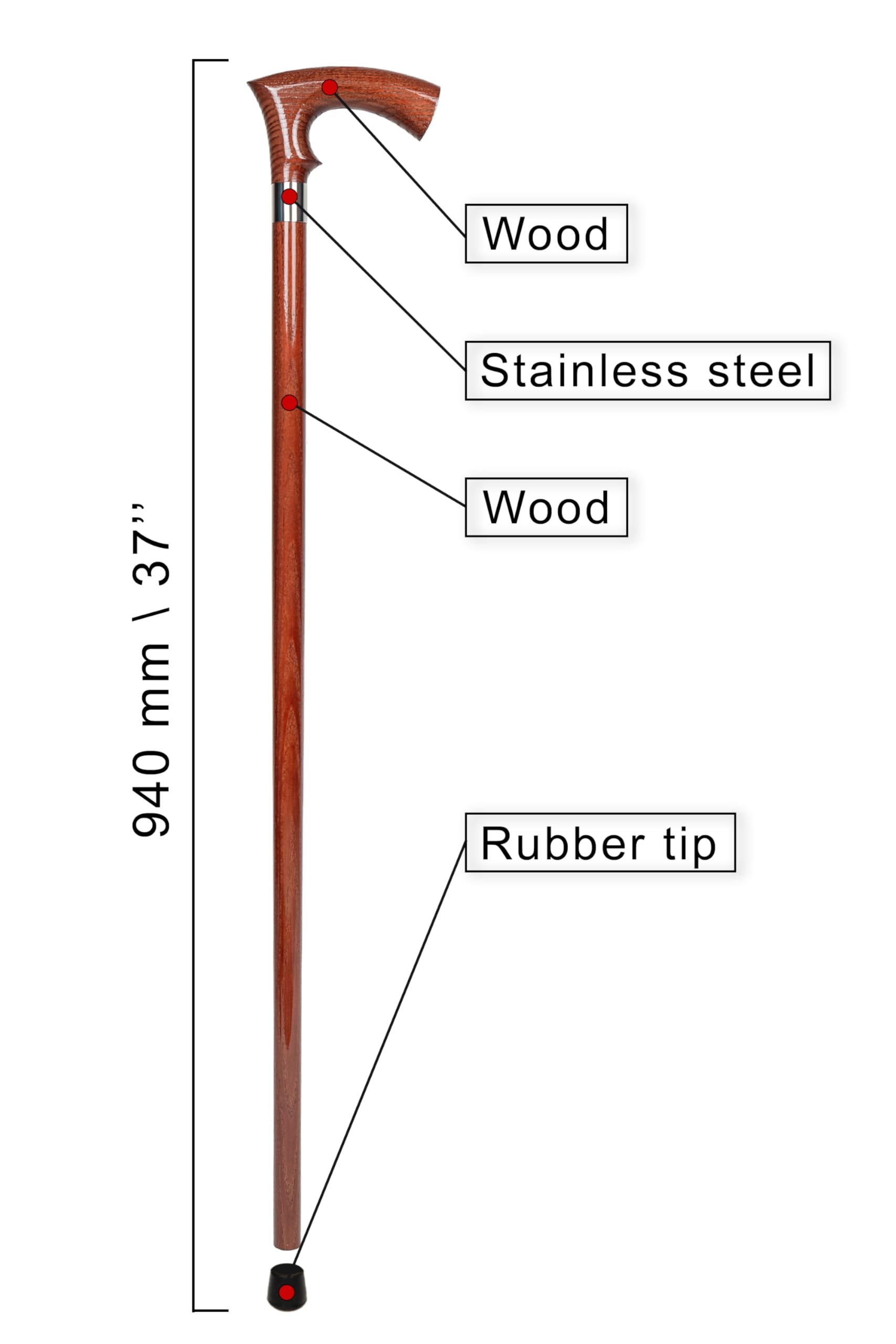Dr. Watson Classic Duke Walking Stick – Handcrafted Ash Wood Cane with Polished Stainless Steel Collar