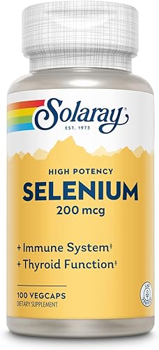 Solaray Selenio, alta potencia, sistema inmunológico saludable, función tiroidea y apoyo antioxidante, 100 cápsulas vegetales