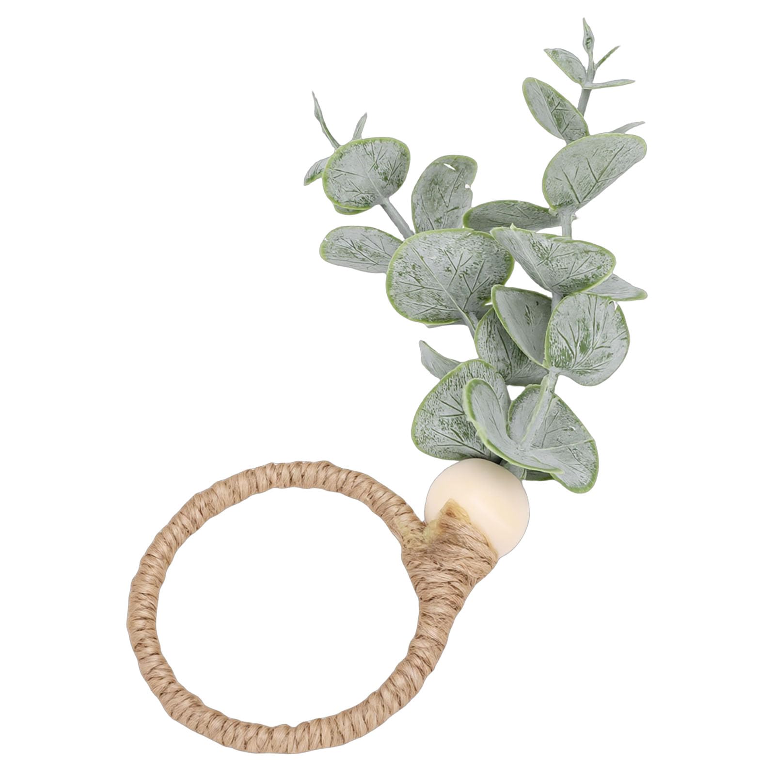 Cocoarm Portatovaglioli a Foglia Verde, 12 Portatovaglioli con Perline di Legno con Verde Artificiale e Base in Lino, Design a Tre Strati da 4,5 X 1,8 Pollici per Matrimoni, Feste, Tavoli in
