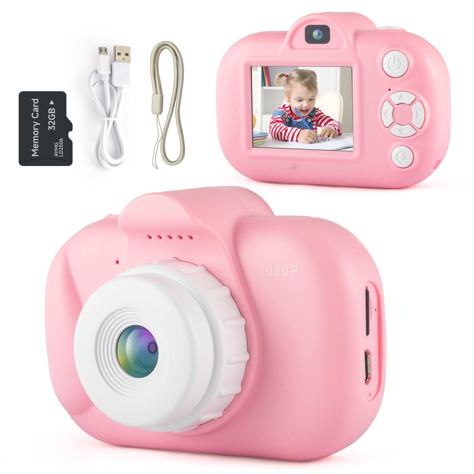 Kids Camera for Girls Boys Gifts Toys, Toddler Camera with Games, 48MP & 1080P HD Dual Lens Selfie Kids Digital Camera for Girls Age 6-8 Christmas Birthday Gift Toys Coral Pink