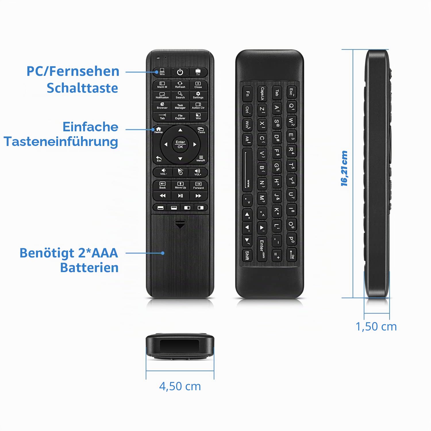 Pepper Jobs W10 Gyro LED-Hintergrundbeleuchtung Tastatur Fly Mouse QWERTY Tastatur für Windows 10, Mini PC (GLK-UC2X) Controller, 6-Achsen Gyro Air Remote W/Learning Fernbedienung Funktion