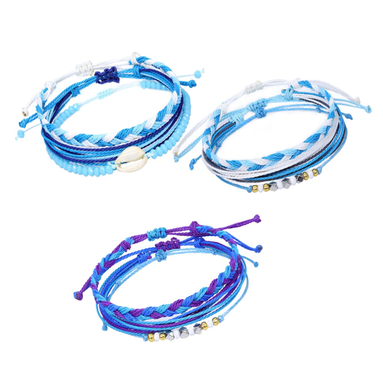 9piezas Pulseras De Playa Tejidas Mano Conchas De Mar Pulsera De Hilo De Cera Bangle De Moda Mezclados