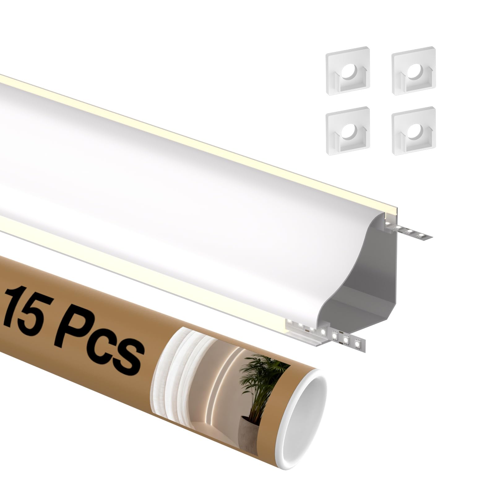 15× Profilo LED Angolare 45° 2M, in Alluminio Bianco per Strisce fino a 9,6 mm, per Illuminazione Indiretta