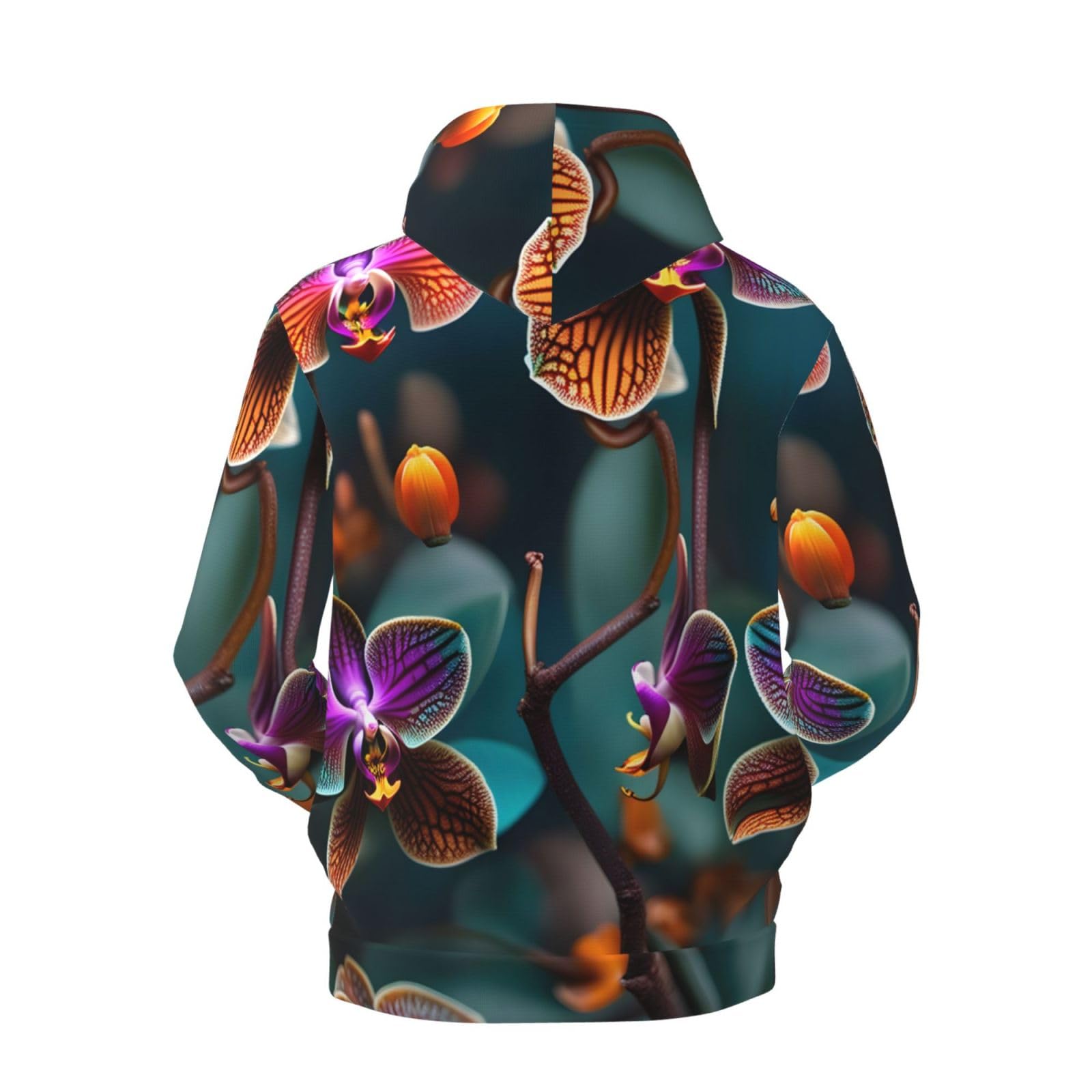 Męska bluza z kapturem z nadrukiem morskiej i pomarańczowej orchidei, casualowa grafika z nadrukiem bluzy z kapturem z kieszenią