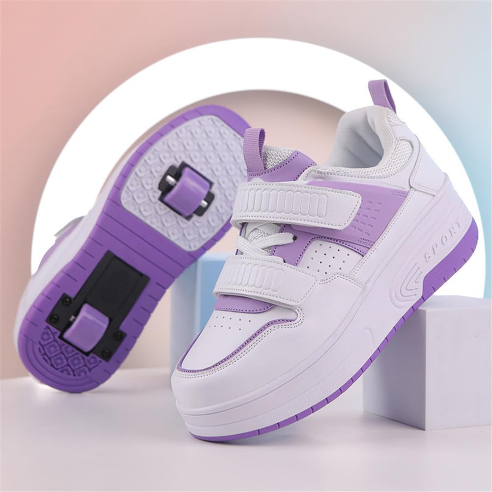 Chaussure à Roulette Enfant Fille Garçon Basket Roller 2 Roues Rétractable Déformable Intérieur Extérieur