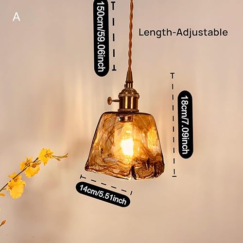 Miniatura 2 de Lámparas colgantes de cristal de mediados de siglo con soporte dorado E26 e interruptor de encendidoapagado, lámpara de vidrio caramelo para entrada