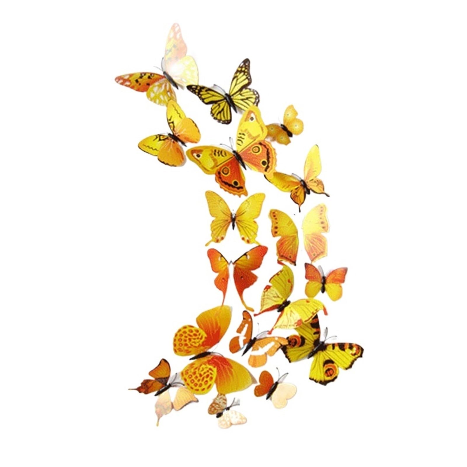 12Pcs 3D Butterfly Wall Stickers Living Room Butterflies Decors for Home Fridge Decoration(Yellow 2)