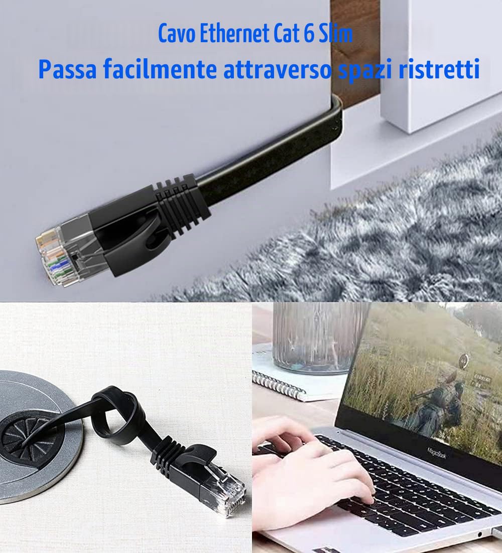 Cavo Ethernet 30 Metri, Cat 6 Cavo di Rete Lan ad Alta Velocità Piatto Gigabit Cavo Internet 30 metri -10/100/1000mbit/s Lungo Rj45 Cavo di Rete 30m esterno da Impermeabile per Switch Router(30 Clips)
