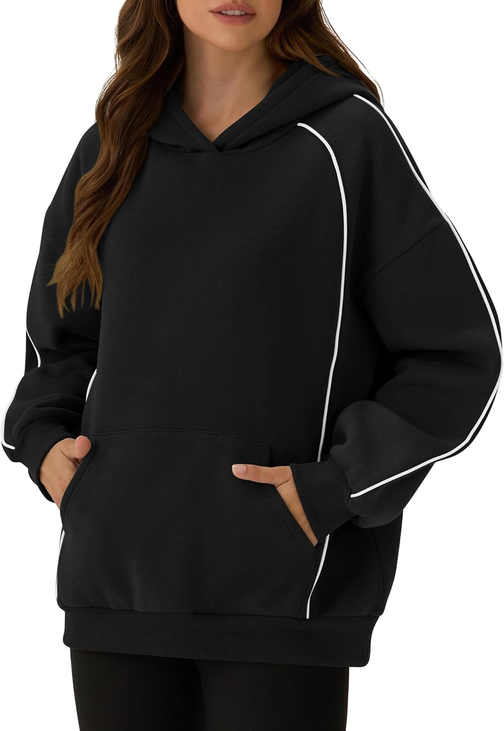 ZAFUL Womens Seam Oversized Hoodies Fleece Comfy Sweatshirts Fall Fashion Casual Pullover Tops 2025 Winter Clothes - Image 2