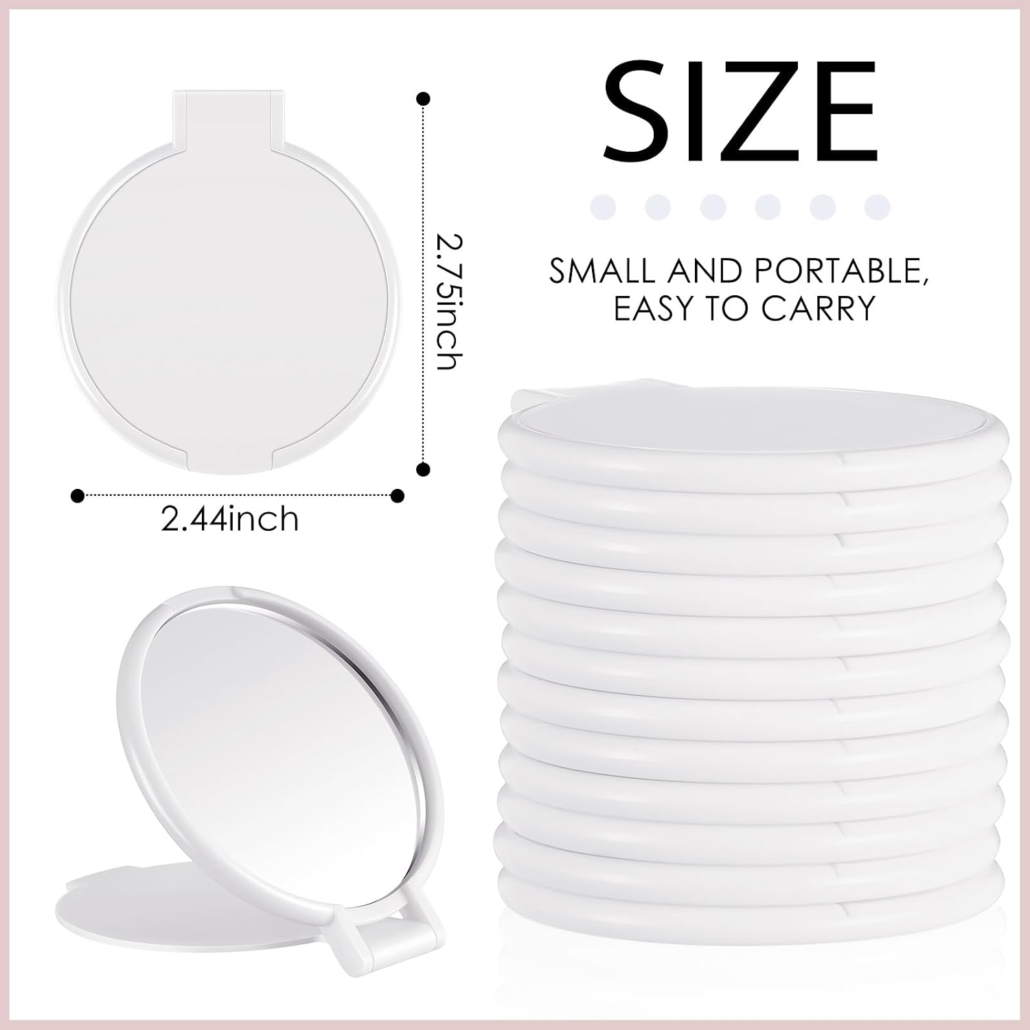 Jetec Compact Mirrors Bulk, Mini Folding Pocket Mirrors for Purse, Small Portable Makeup Stuffs for Travel, Girls, Party Favors, Wedding Birthday Goodie Bags(White,12 Pieces)