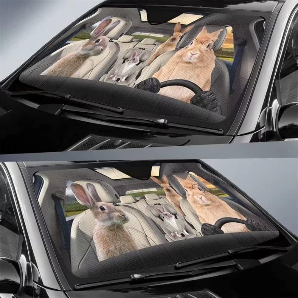 Car Windshield Sun Shade Foldable Rabbit Car Front Window Sunshade,Pet Family Driver Auto Sunshield Animal Sun Shield Visor,Protector Block Cover for Car SUV Truck UV Rays 57x27.5 Inches