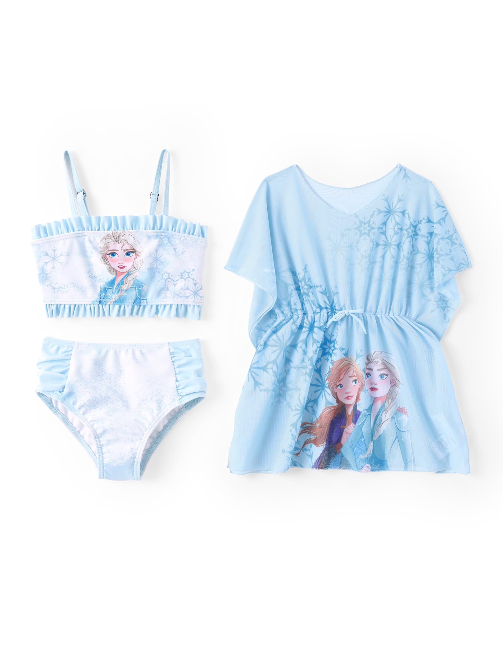 Disney Frozen Elsa Princess Minnie Ariel Girl 3 Piece Swimsuit Bikini Tankini Bathing Suit with Cover Up Set UPF 50+ Swimwear