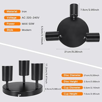Ketom Ceiling Light Rotatable, 3 Way Black GU10 Spotlight Ceiling Lights