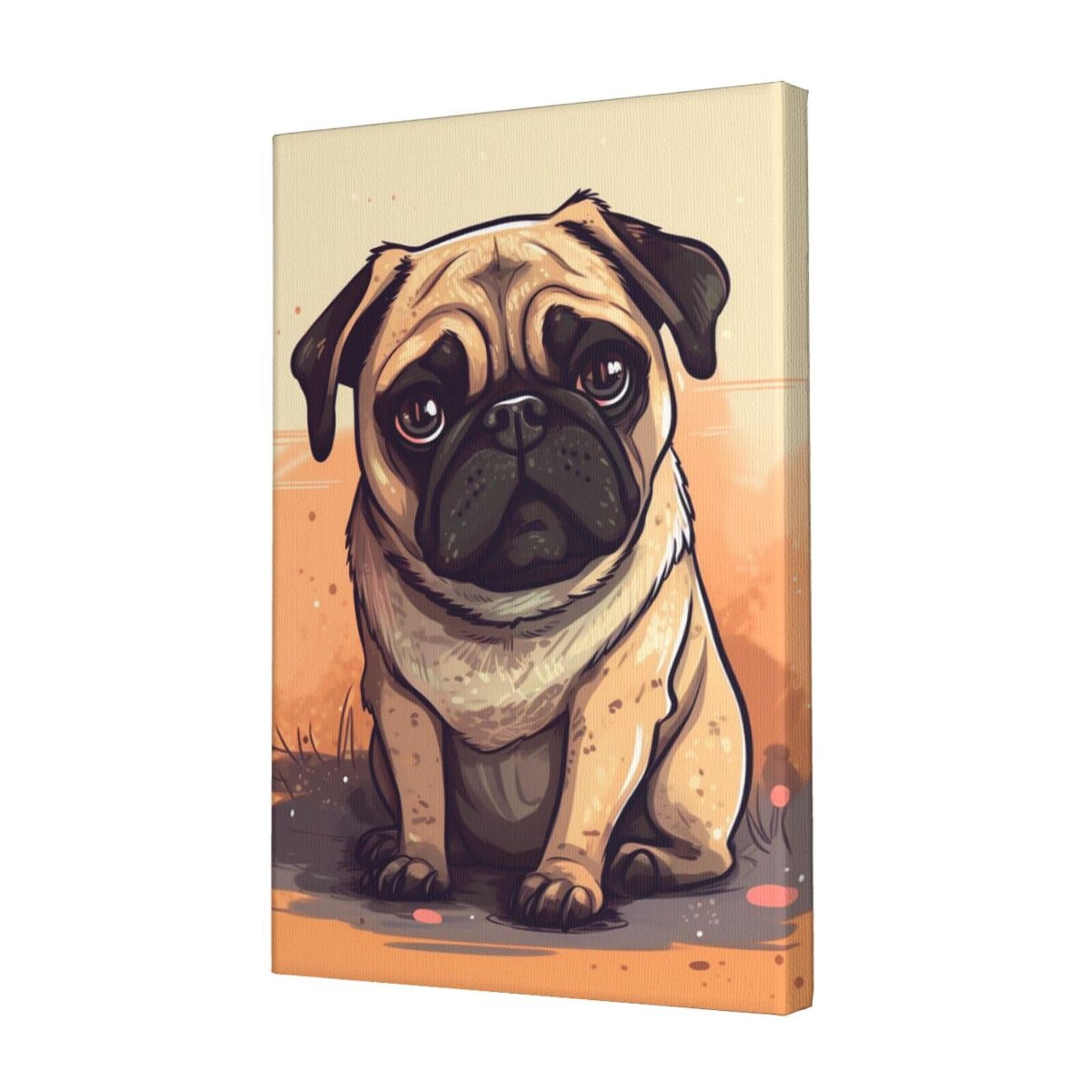 KLOPH Pug cartoon Canvas Wall Art for Living Room 12"x18" Modern Artwork Painting for Bathroom Hanging Canvas Prints Aesthetic Wallart for Bedroom Kitchen Office Wall Decor