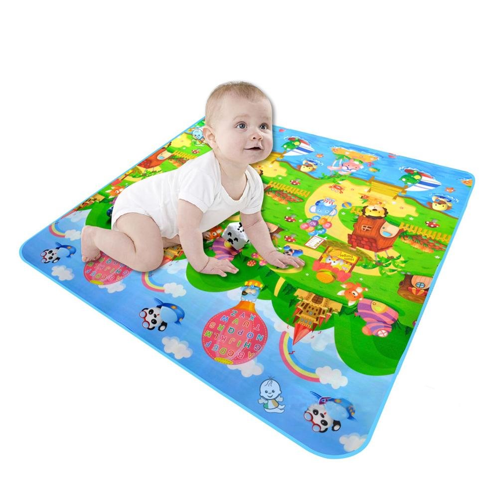 Tappeto grande da gioco, double face, morbido, per la pelle e antiscivolo, in cotone PE non tossico per la cameretta dei bambini e dei bambini, 180 x 120 cm