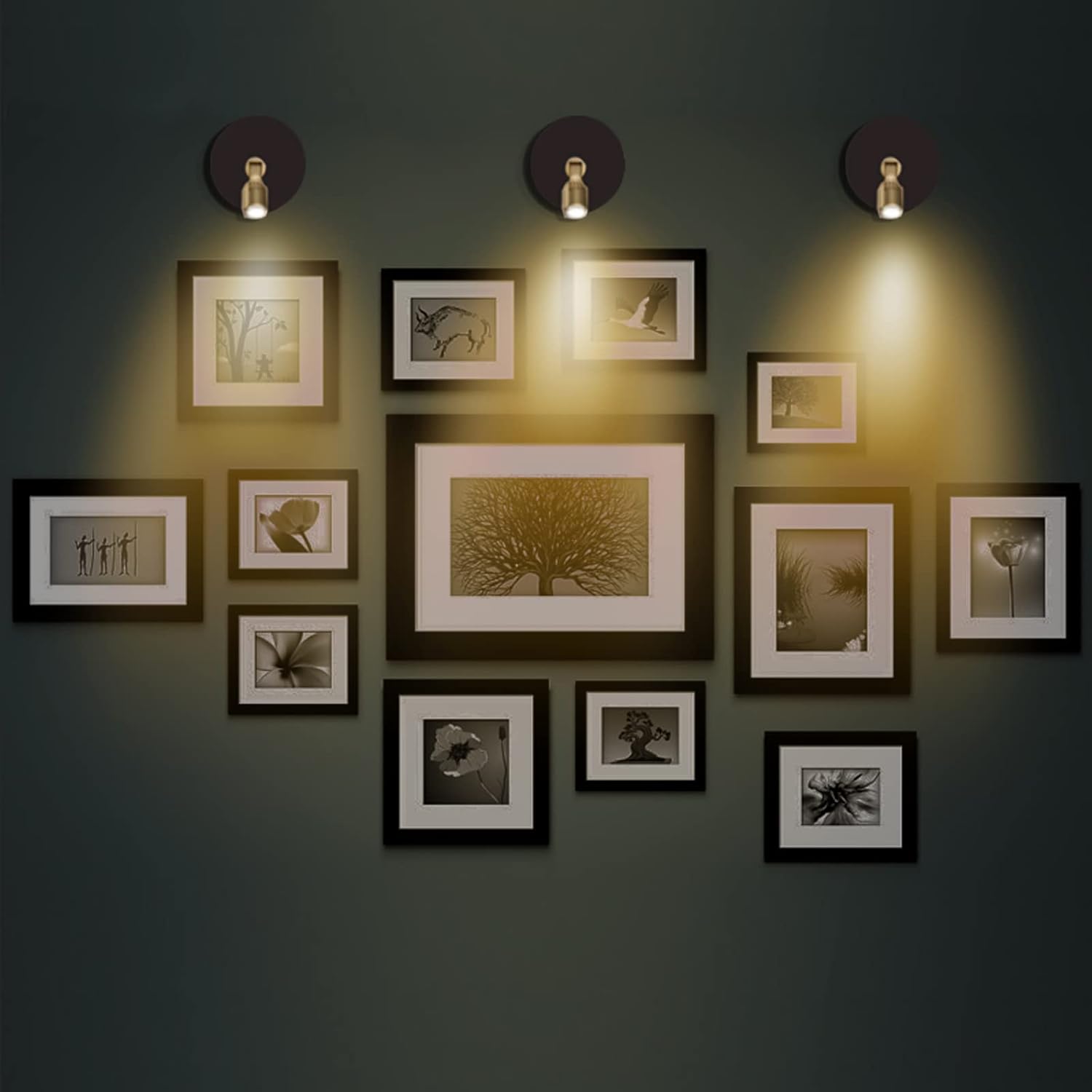 Battery Operated LED Spotlight, Picture Spot Lights, Indoor Uplighting, Puck Lights with Remote, Plants Tree Spotlight, Display Light for Paintings Dartboard Portrait-Gold