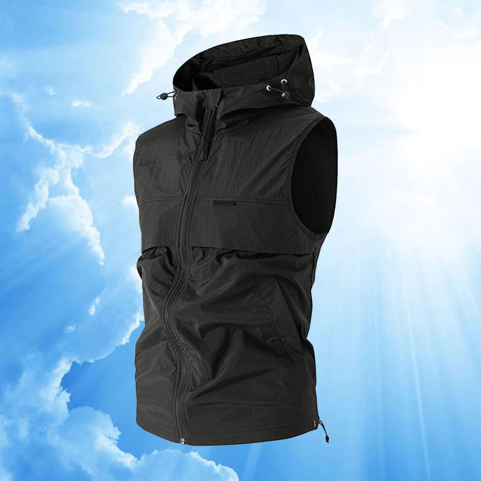 Generisch Veste de course légère sans manches pour homme - Respirante - Imperméable - Coupe-vent - UPF 50+ - Séchage rapide - Course à pied - Poches de fitness - Imperméable - Vêtement de sport