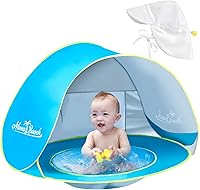 Vista 9 de Monobeach Tienda de playa para bebés con juguetes de arena de playa, sombra portátil desplegable para piscina UPF50+ protección UV, refugio solar