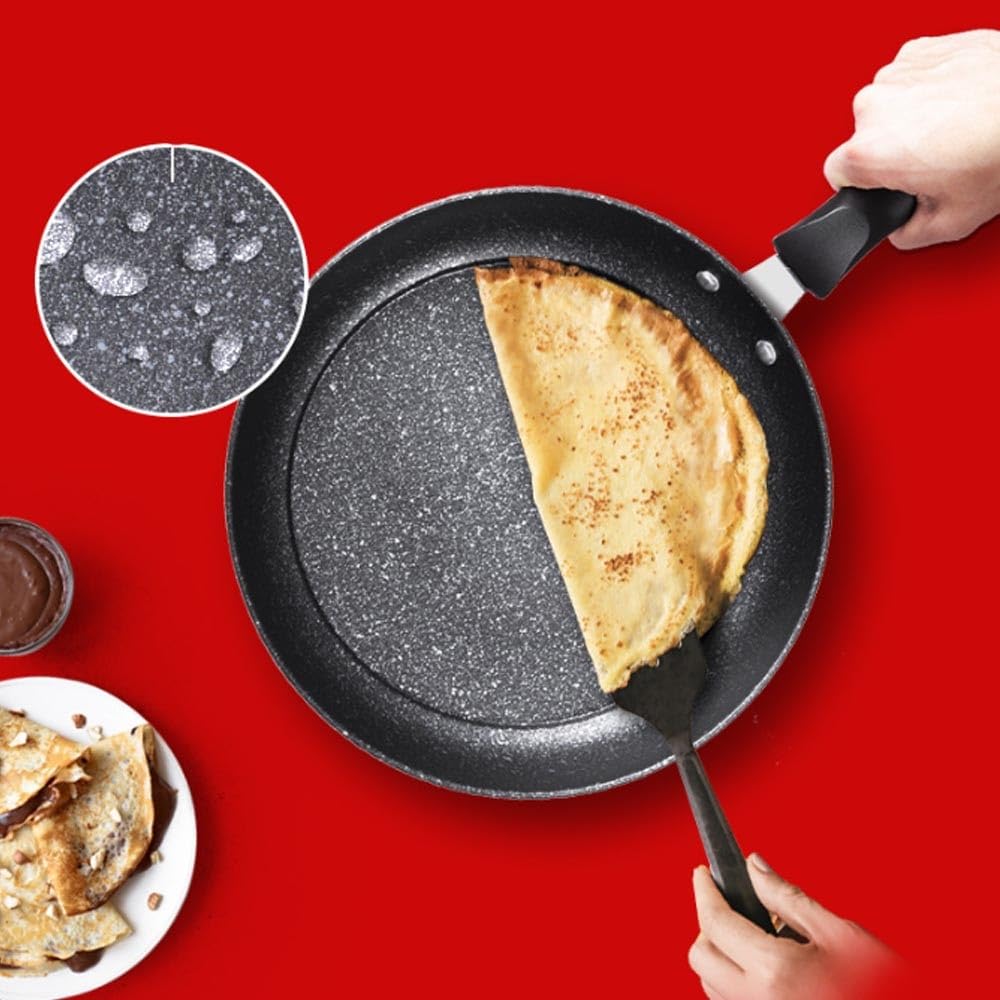 Woki i patelnie do smażenia 10,2" patelnia nieprzywierająca z pokrywką, uchwyt zapobiegający oparzeniom patelnie nieprzywierające, powłoka granitowa, płaskie dno, głęboka,11in
