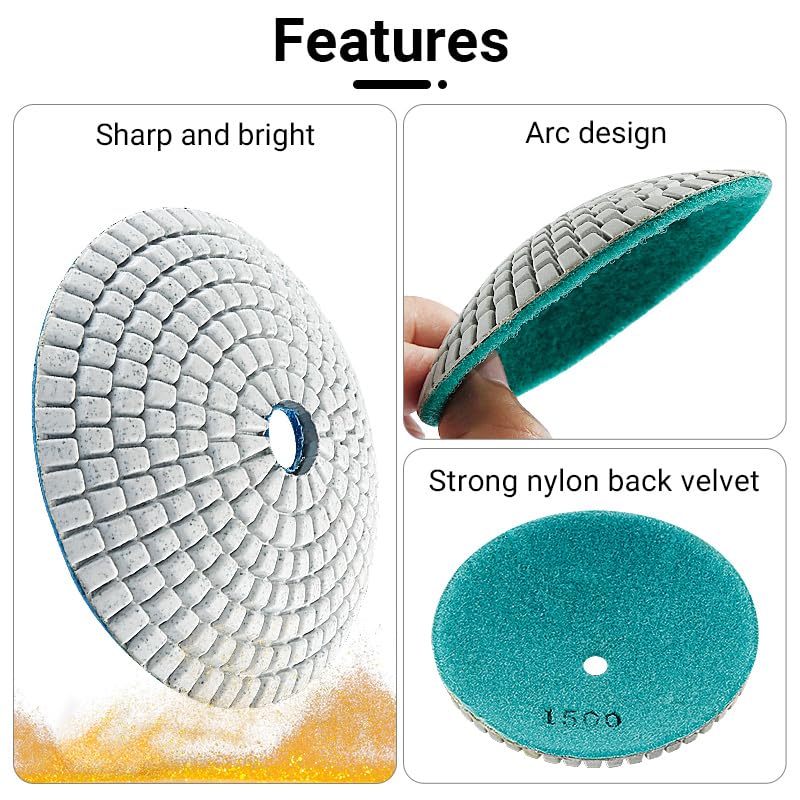 LOZLIN 8-Piece 5/8-11 Thread Curved Diamond Polishing Pad Set with Backer Discs for Marble Granite Stone Care (Convex Bowl Shape)