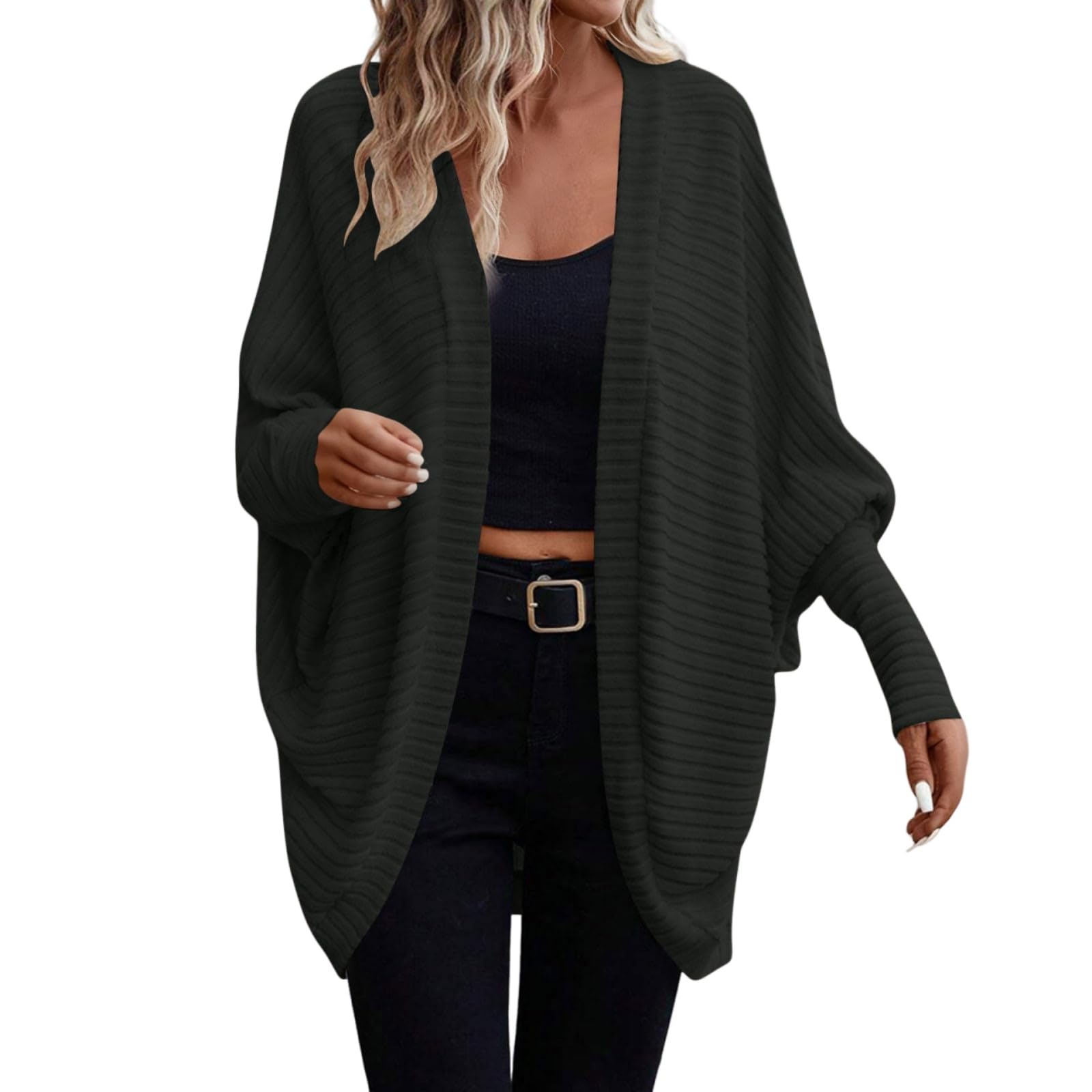 Womens Cardigan Long Bats Sleeve Solid Color Thick Knitting Tops Lightweight Coat Winter Fall Loose Fit Casual Outfits