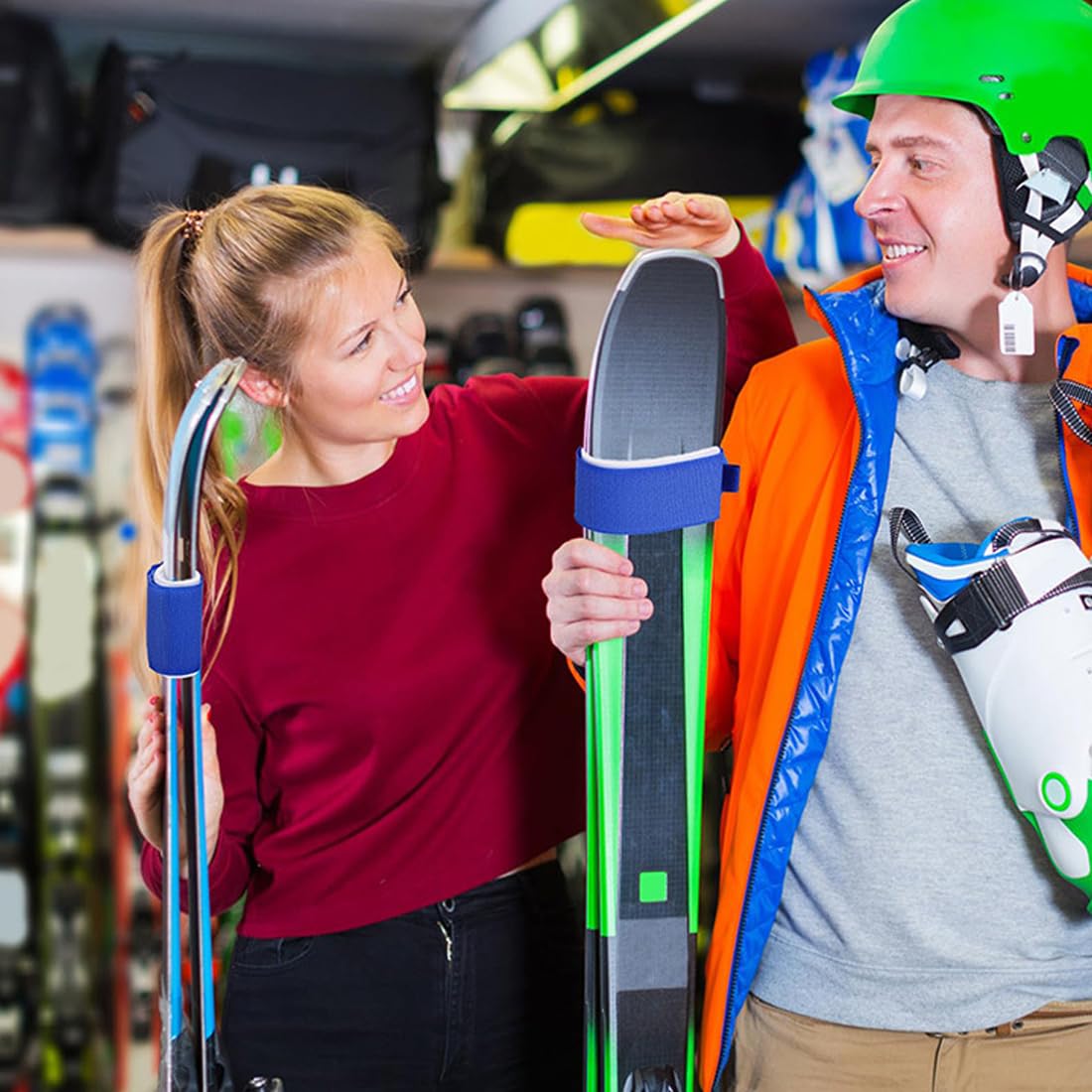 XPEX 2 Pezzi Cinghie di fissaggio Bastoncini sci Cinghie da Sci Fascette Sci Cinghia Porta Sci Regolabile Cinghia da Sci in Nylon, Ski Straps con Cuscinetti Protettivi Eva Cinghia di Fissaggio
