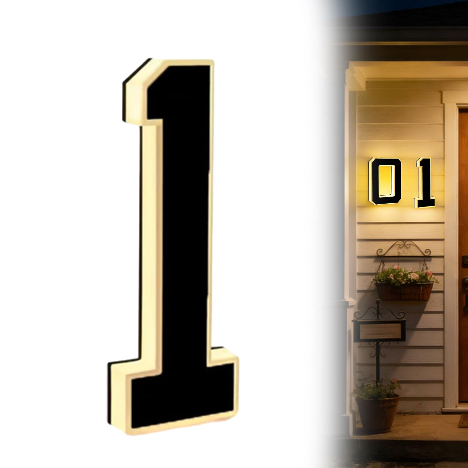 1Pcs Solar Door Number, 9 Inch Energy Efficient Illuminated House Number Signs, Weatherproof Warm Light LED House Numbers, Easy Install Kit with Template for Outside Wall, Garden, Driveway (1, 9in) — image 1