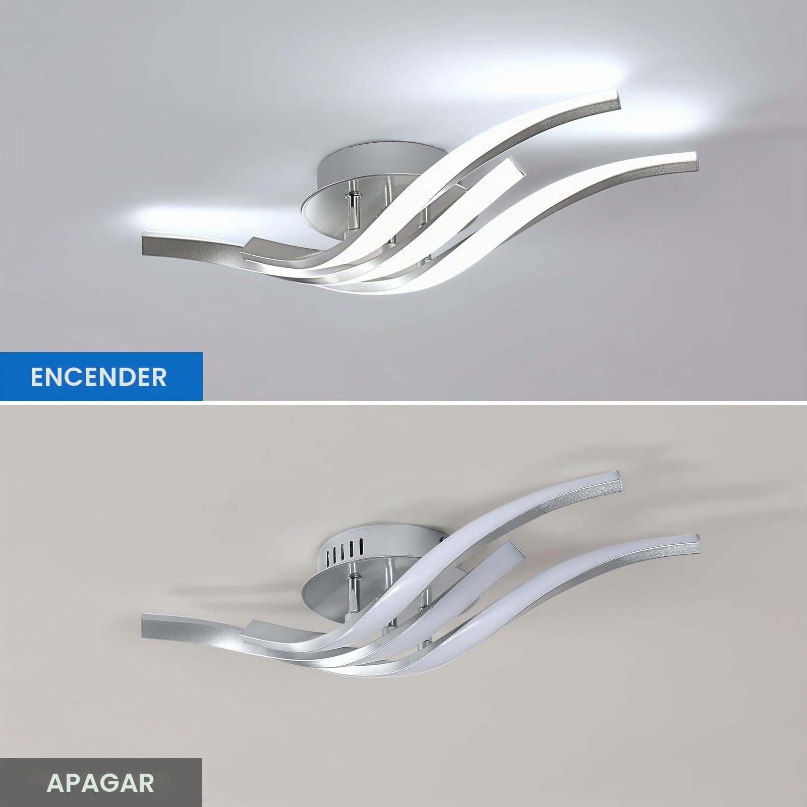 Dorlink Lampara Techo LED 3 Luces, Lampara Techo Dormitorio, Plafon LED Techo 6500K Blanco Frío, 24W 1920LM Lamparas de Techo Salón Plata, Lamparas Techo para Cocina, Comedor, 52CM