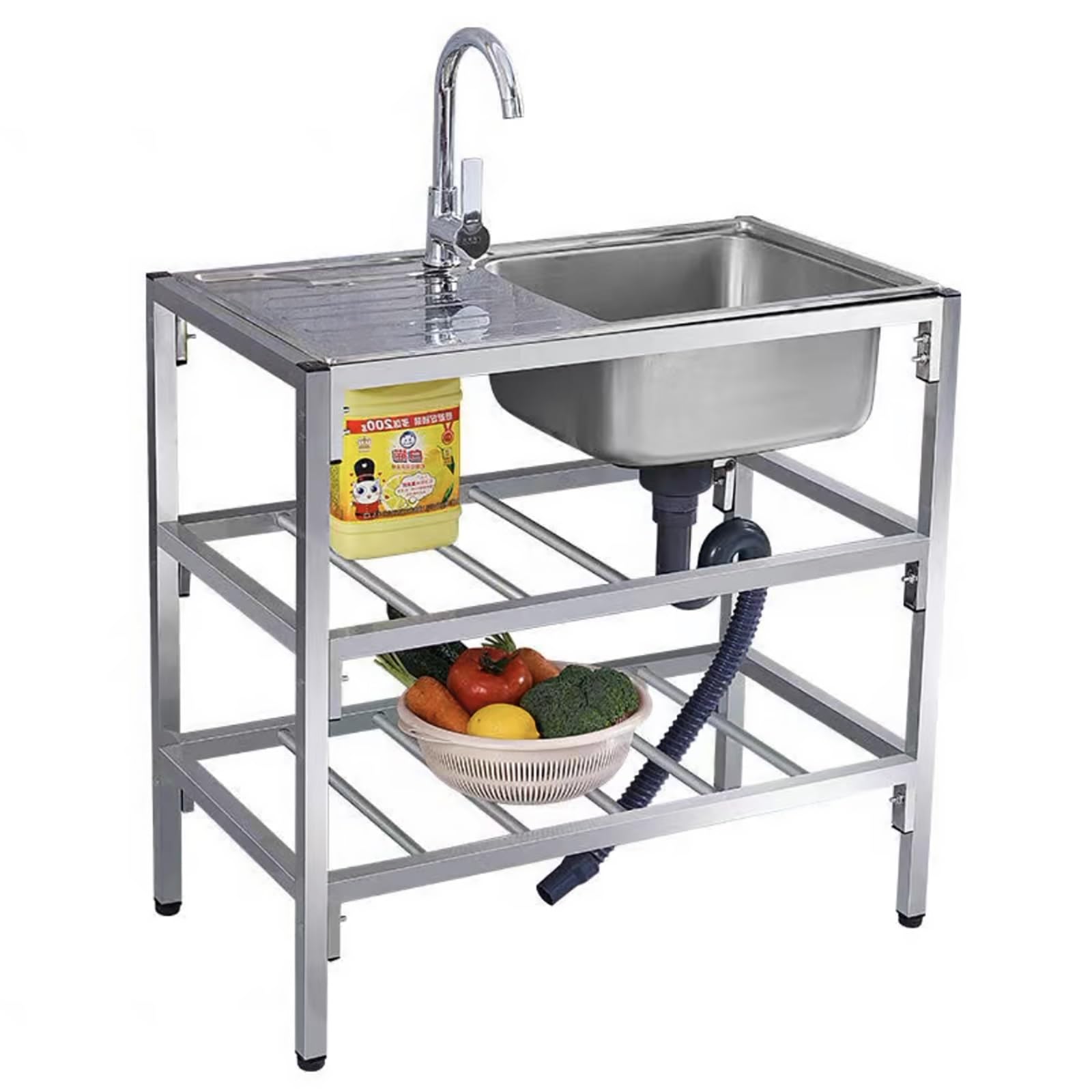 Scumlovy Free Standing Catering Commercial Sink Single Bowl Unit Utility with Faucet Workbench and Storage Shelves for Restaurant Room Garage Basement Outdoor Indoor. (Color : Hot