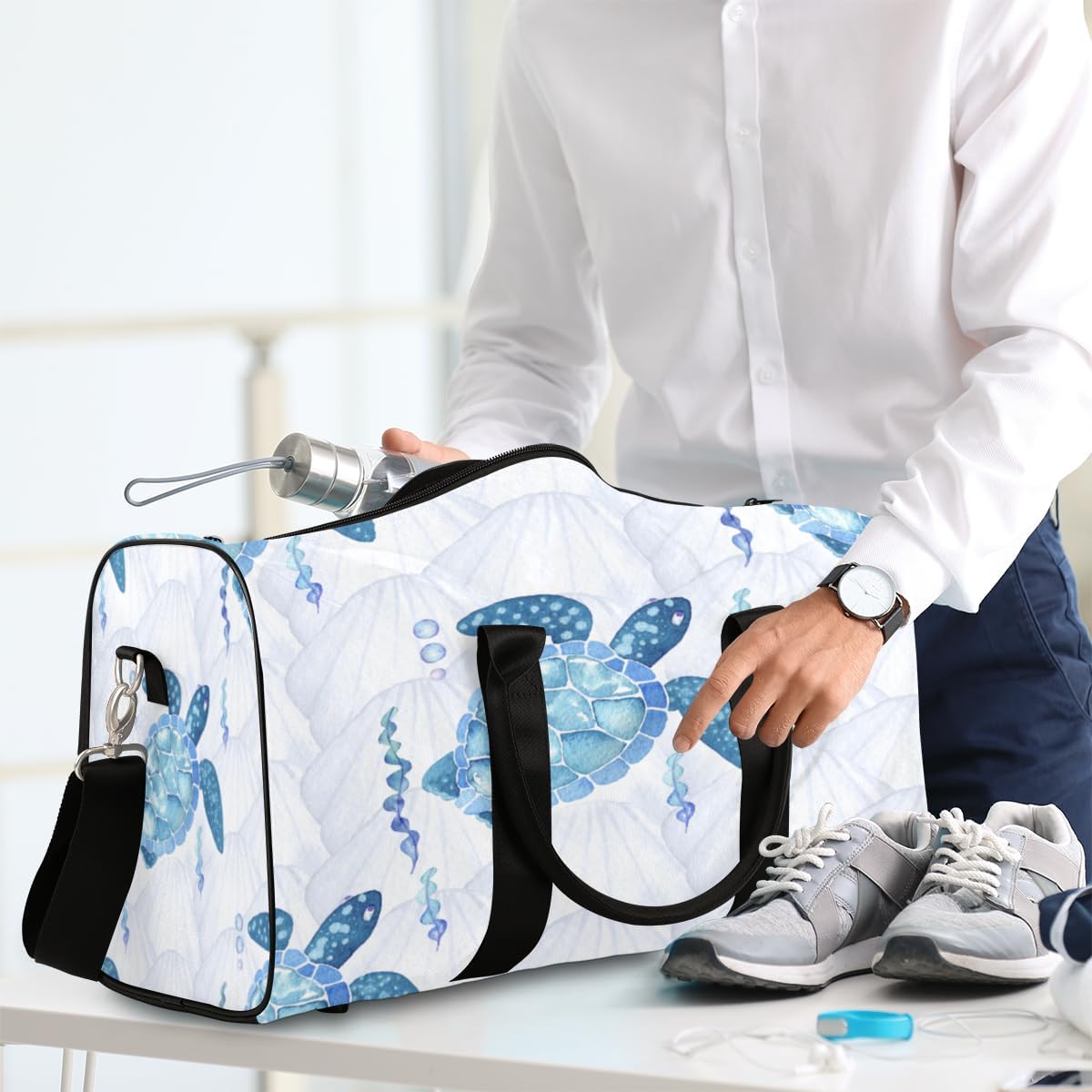 Watercolour Turtle Shell Travel Duffel Bag for Women Men Large Capacity Overnight Weekender Bags for Lightweight Waterproof Sport Gym Bag for Workout Yoga Swim