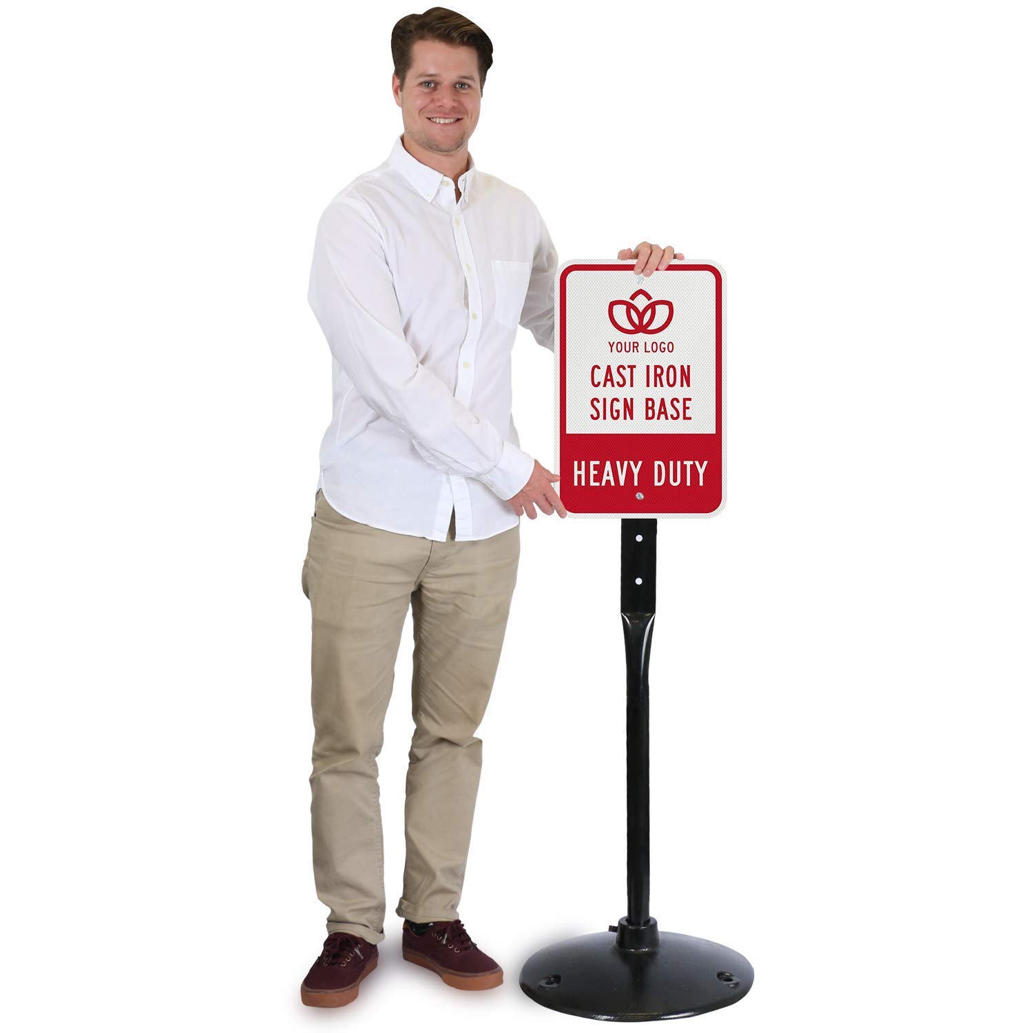 SmartSign - K-BASE-14 Cast Iron Sign Base By | 14” Od Stand With 4’ Post And Sign Bolts & Nuts Black: Industrial Warning Signs: Industrial & Scientific