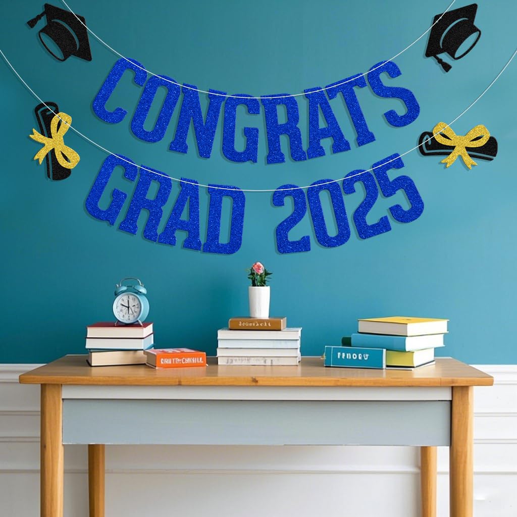 Congrats Grad 2026 Banner,Happy Graduation Party Decoration, Class Of 2026 Grad Party Supplies Blue, Black - Image 4