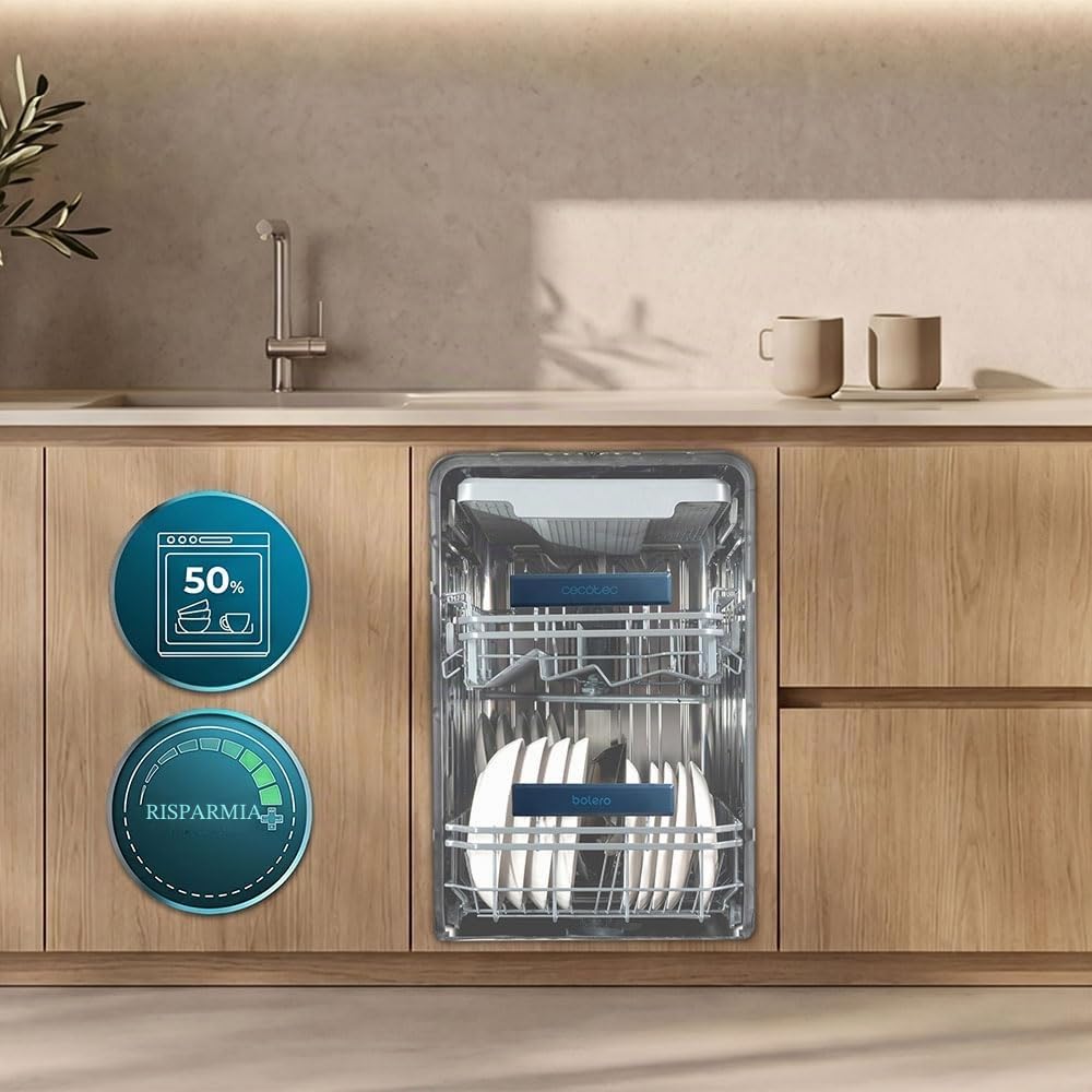 Cecotec Lavastoviglie da Incasso 45 cm Bolero Aguazero 4270 Full-BI. 11 Coperti, 6 Programmi, Classe D, Inverter Plus Duo, Pannello Touch, FloorView Light, Super Dry, Half Load, Save+, AutoClean