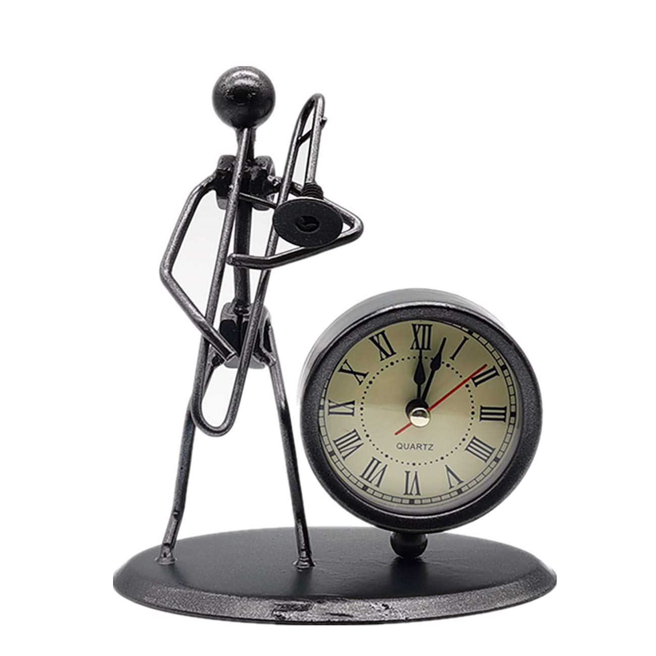 LIYUNKANG Desk clock retro vintage wrought iron ornaments musician clock pendulum home school office layout decoration (Trombone C6)