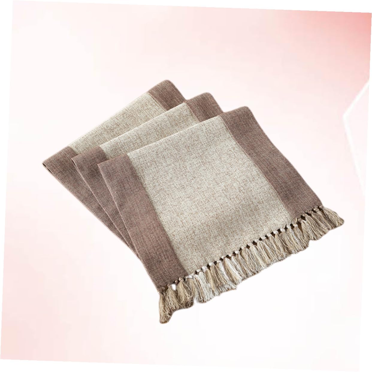 Generico Runner da Tavola Lavabile in Cotone Beige 38x240 Cm Doppio Strato e Frange Crea Un'atmosfera Calda e Romantica la Casa e Feste