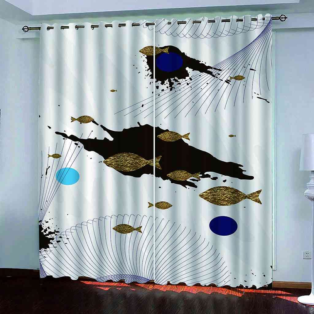 Rideau occultant anti-bruit et froid motif poisson or pour chambre