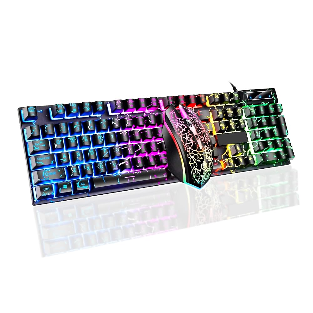 rainbowKeyboard&Trackpad用パームレスト&ベース優黒 Amazon.com: Wired Gaming Keyboard and Mouse Combo,RGB Raibow