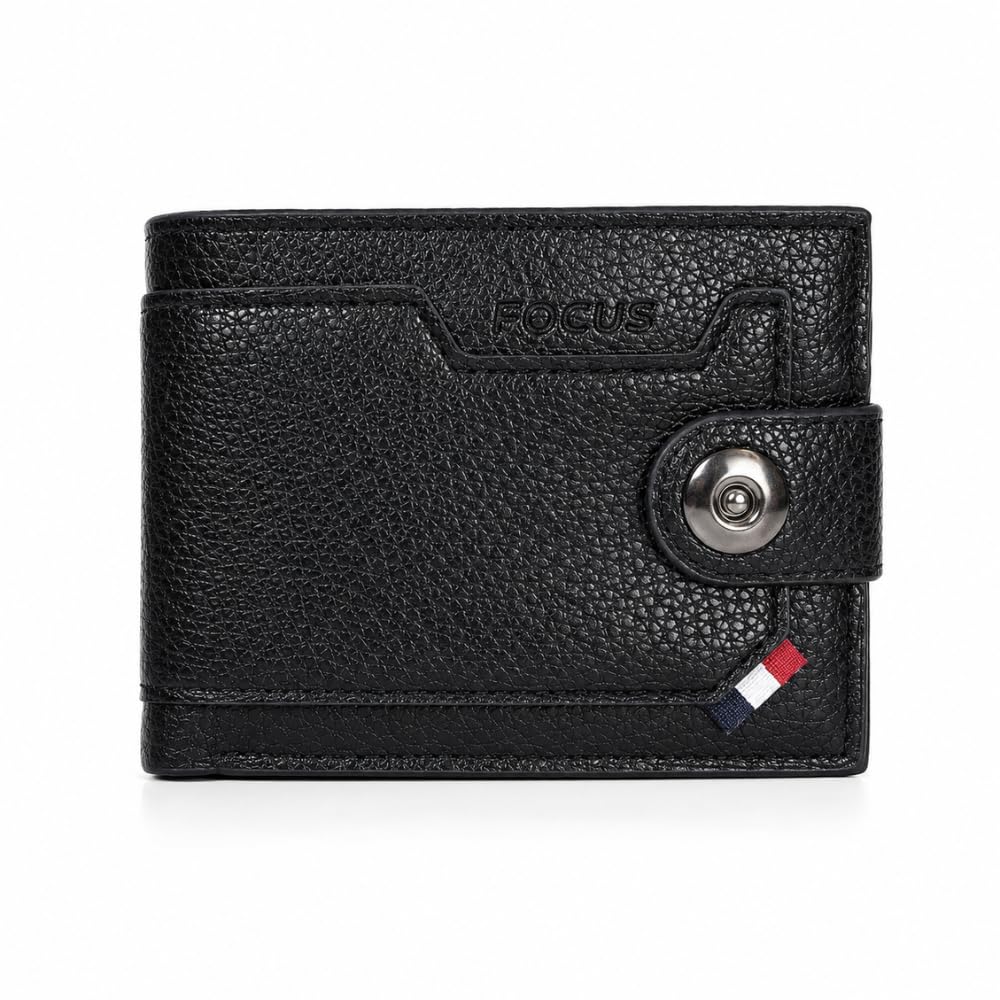 Men's Genuine Leather Wallet with 6-10 Card Slots, 2 Cash Compartments, ID Window, Snap Button Closure, Slim Bifold Wallet for Men, Brown (Black)-image-37