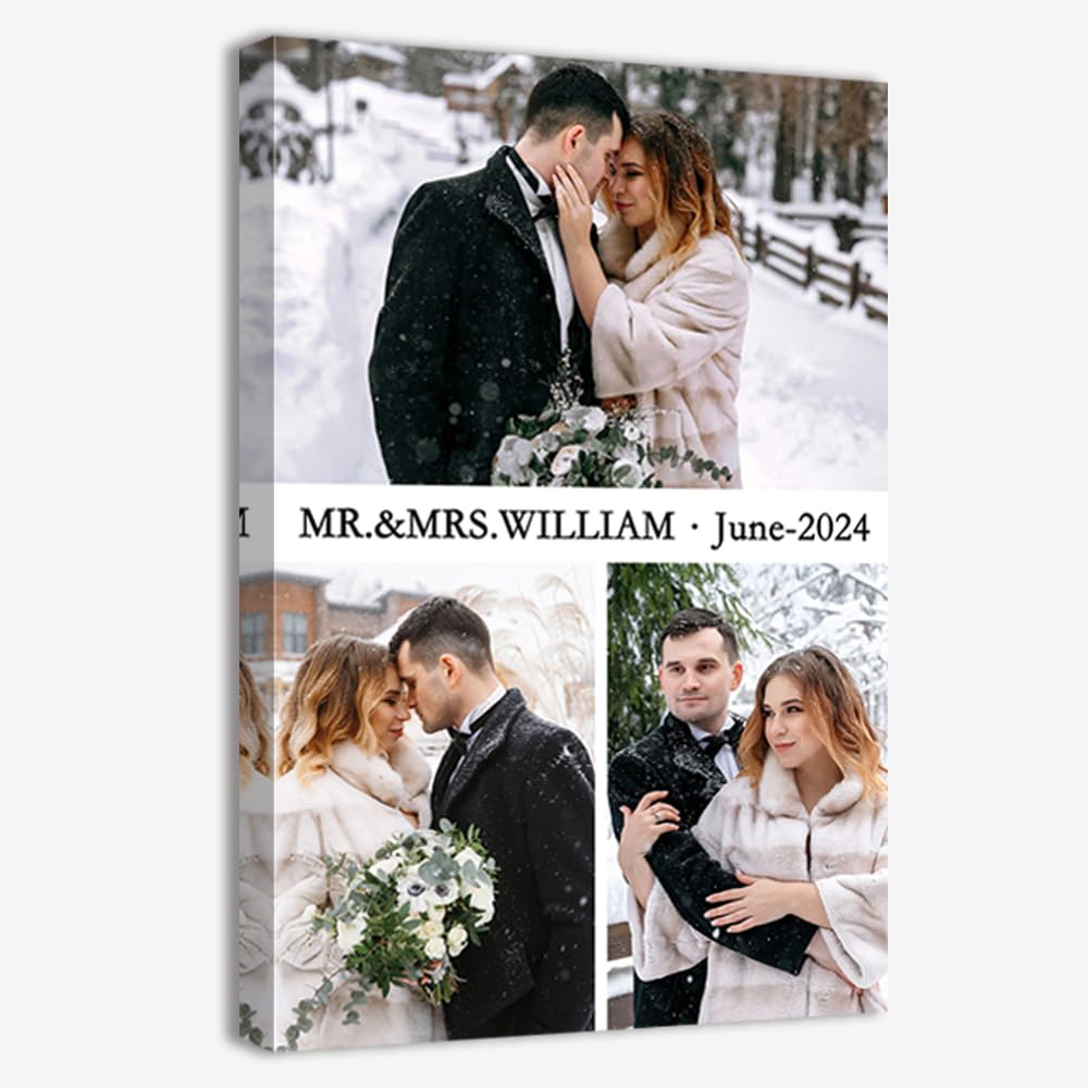 ZQQART Custom Canvas Collage Prints with Your Photos Personalized Multi Photos Print on Canvas Customized Gifts for Couple Mom Dad Framed(White,12"x18"(30x45cm))