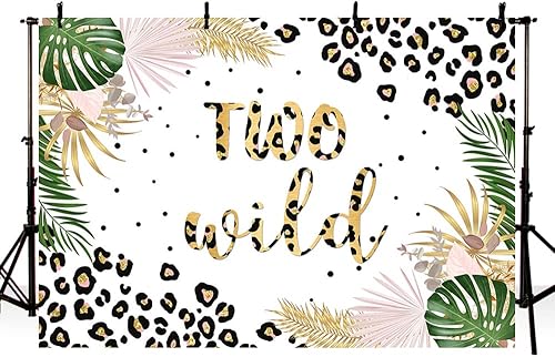 Miniatura 2 de MEHOFOND Fondo de dos salvajes para niñas, diseño de leopardo, rosa, selva, safari, tema de 2 cumpleaños, decoración de fiesta, fondo de hojas