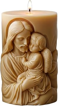 Religious Cylinder Candle Mold Jesus Holding Angel Relief Design Silicone Candle Molds for Candles Making Resin Casting Aromatherapy Candles Handmade Wax Home Decor