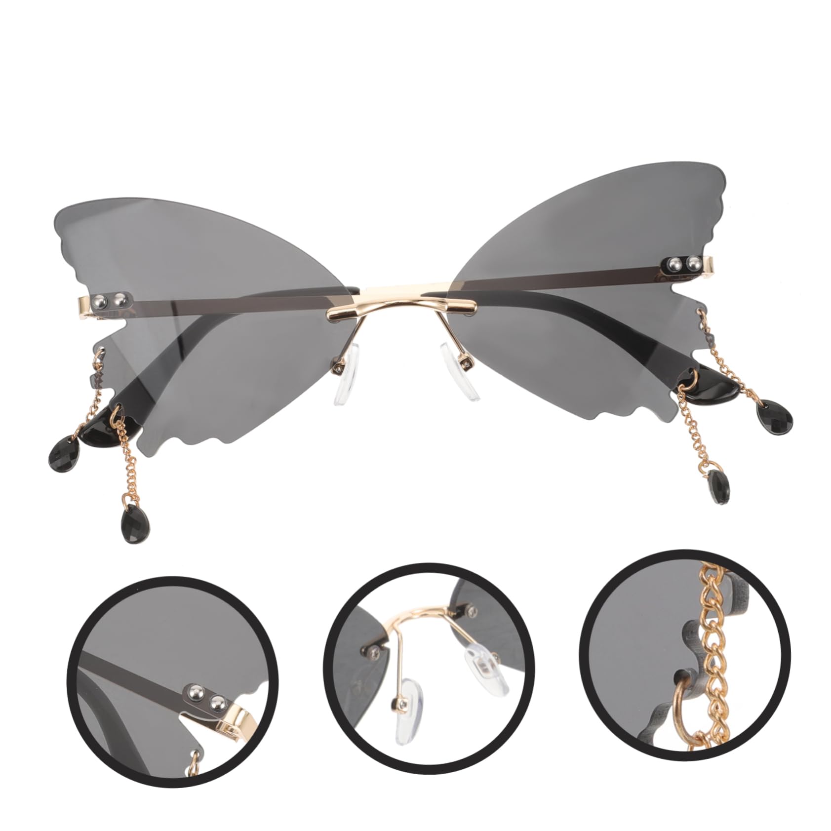 Didiseaon Rimless Glasses Women Butterfly Sunglasses Fashionable Frameless Sunglasses for Parties and Shopping