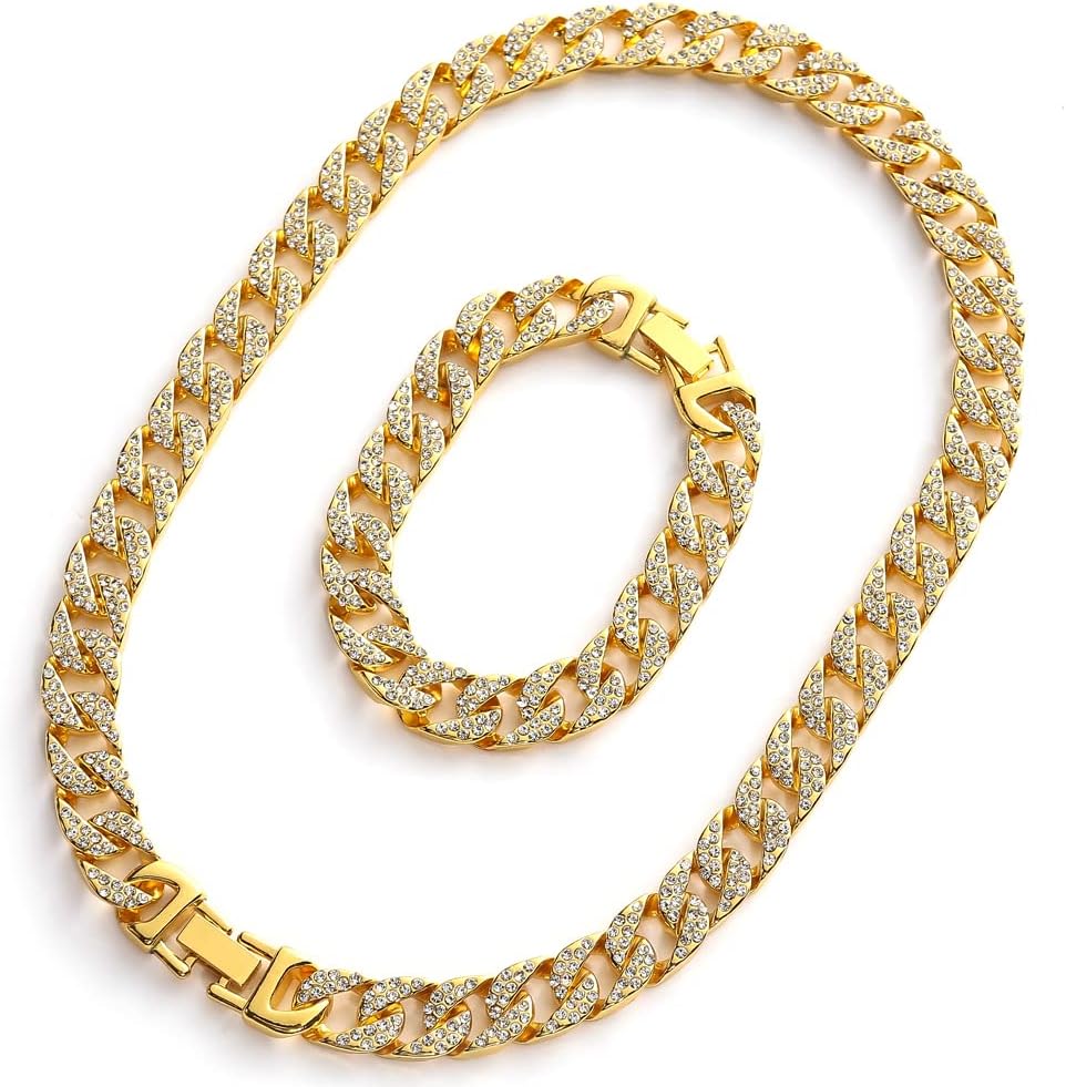 Apzzic 13mm Mens Iced Out Chain Necklace Hip Hop Gold Tone CZ Miami Cuban Link Chain Choker Necklace 18-26inchs