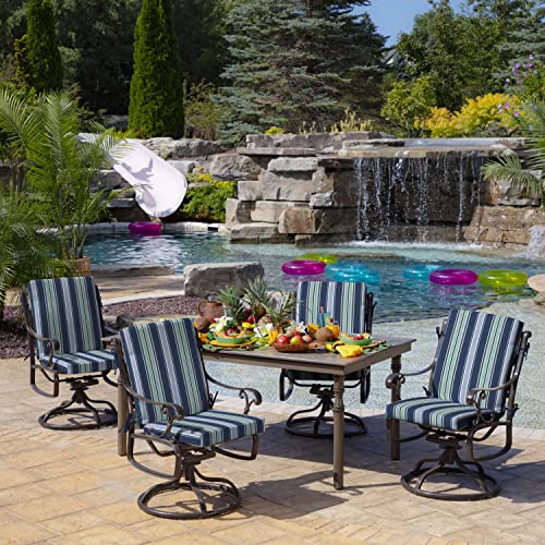 Image of Arden Outdoor Midback Chair Cushion, 18 x 16.5, Water Repellent, Fade Resistant 18 x 16.5, Sapphire Aurora Blue Stripe