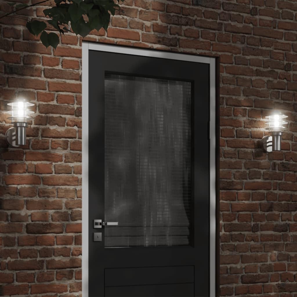 Lampy ścienne zewnętrzne, 2 sztuki, srebrne, stal nierdzewna, odporna na warunki atmosferyczne, IP44, z dyfuzorem PC, 15,5 x 15,5 x 28 cm, E27, maks. 60 W, do ogrodu, na taras, balkon, wjazd