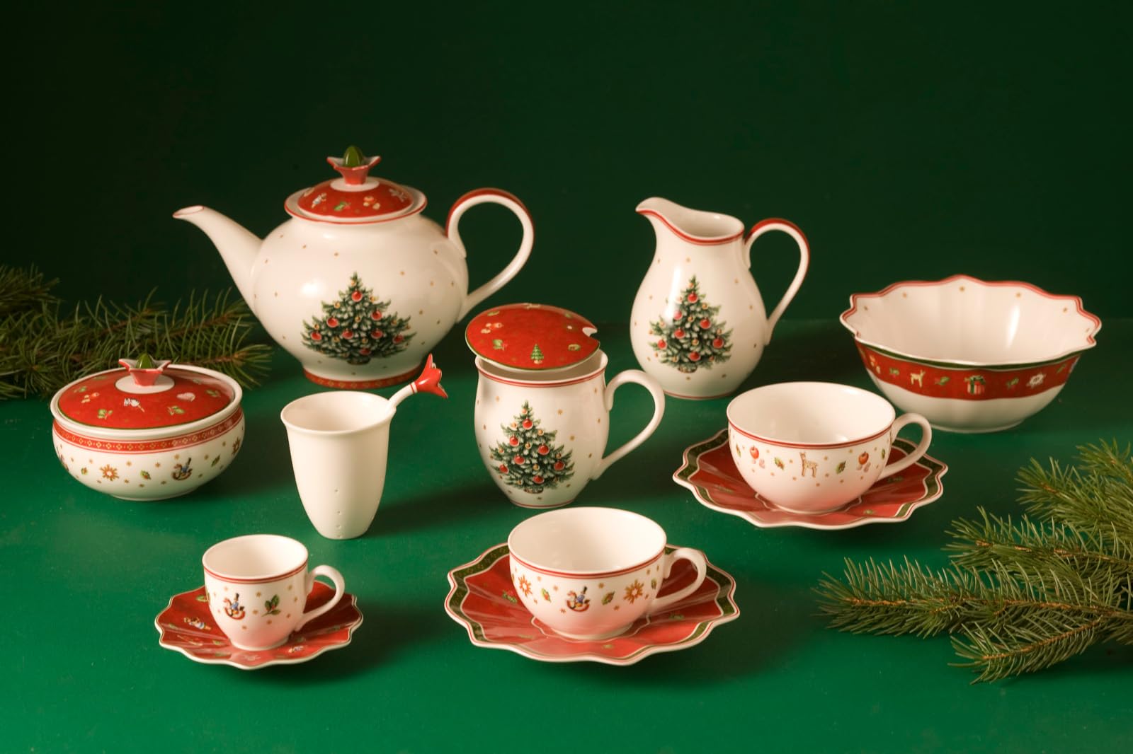 Villeroy & Boch Filiżanka do kawy/herbaty, spodek, twarda porcelana, biały/czerwony, 22 x 16 x 8 cm
