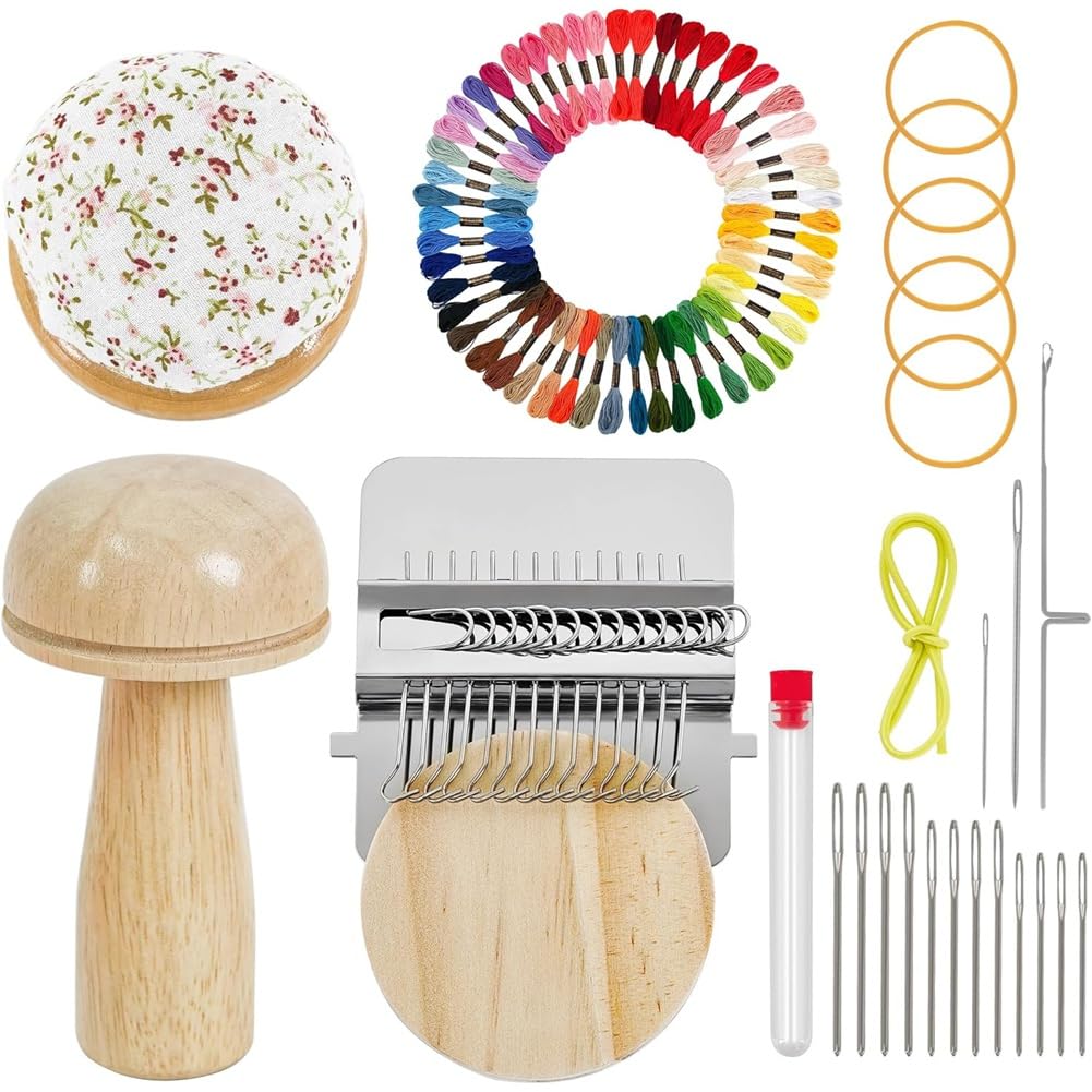CTRLZS Mushroom Knit Patch Kit Mini Darning with Weaving Needles Threads for Handcraft DIY for Repair Tool